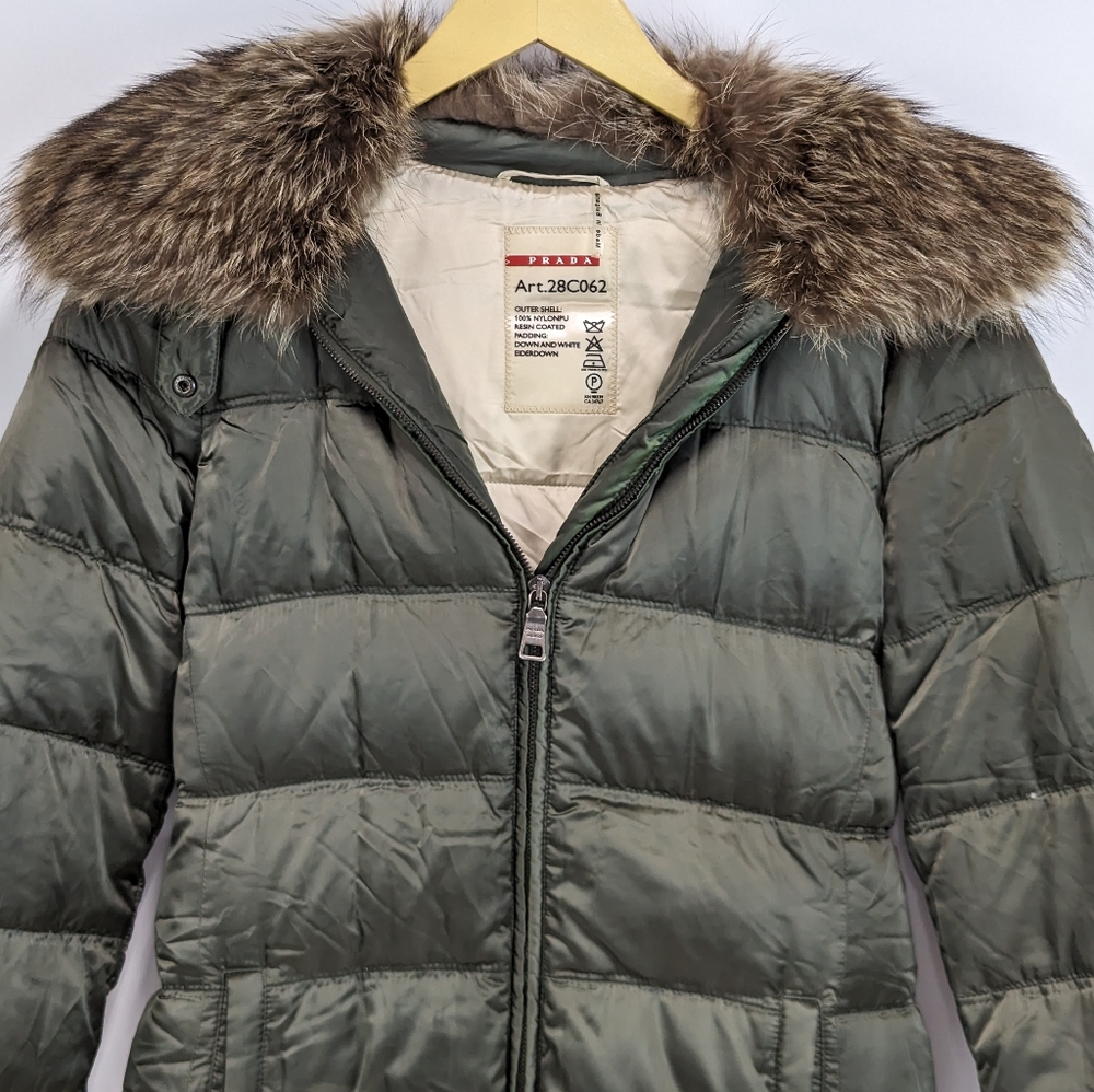 Prada Down Winter Coat Art.28C062, Fur Trimmed Collar